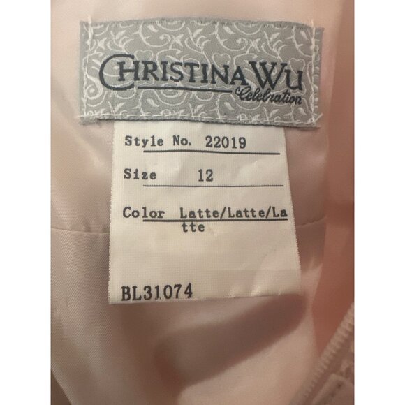 Christina Wu Celebration Latte Cream Lace Gown Size 12 Long Sleeves Floor Length - Picture 4 of 4